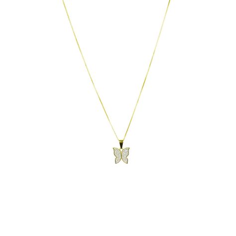 Collar Mariposa Circón Blanco Enchapado Oro 18K-0