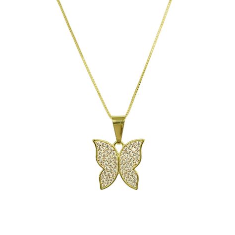 Collar Mariposa Circón Blanco Enchapado Oro 18K-1