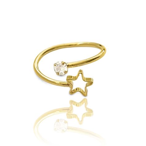 Anillo Estrella Calada Circón Enchapado Oro 18K-0