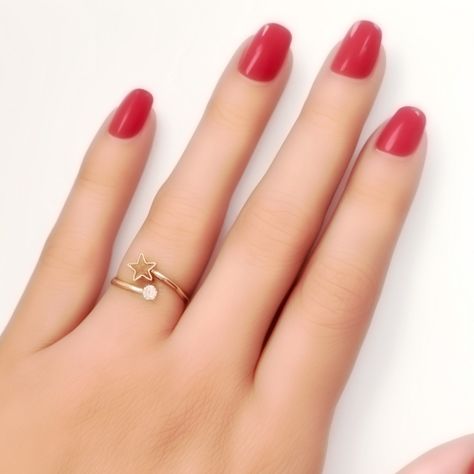 Anillo Estrella Calada Circón Enchapado Oro 18K-2
