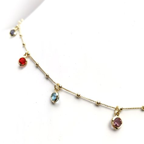 Collar Circón Colores Enchapado Oro 18K 45cm-1