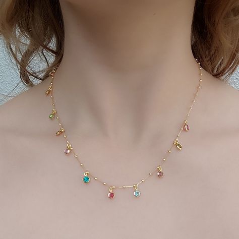 Collar Circón Colores Enchapado Oro 18K 45cm-3
