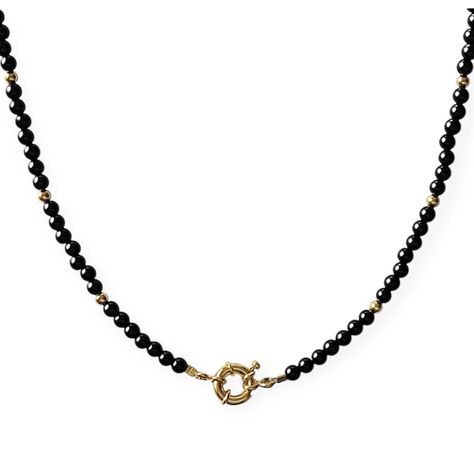 Collar Ónix Bola Timón Enchapado Oro 18K-1