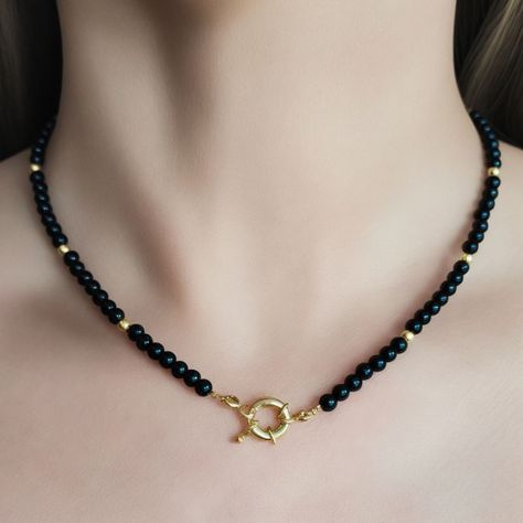 Collar Ónix Bola Timón Enchapado Oro 18K-5