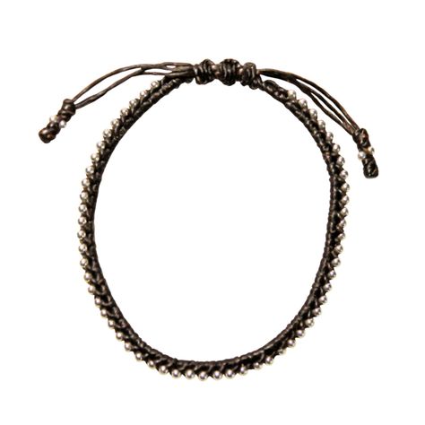 Pulsera Bolitas Plata Fina 925 Cordón Café-0