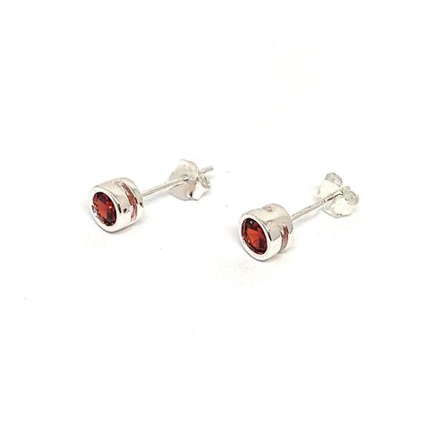 Aros Punto de Luz Redondos Circón Rojo 5mm Plata Fina 925-0