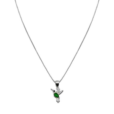 Collar Colibrí Circón Verde Plata Fina 925-0