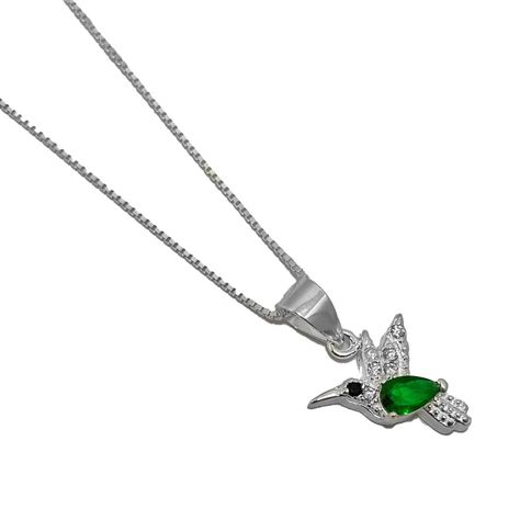 Collar Colibrí Circón Verde Plata Fina 925-1