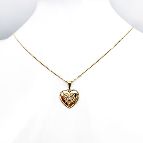 Collar Corazón Ojo Circón Enchapado Oro 18K-0