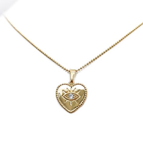 Collar Corazón Ojo Circón Enchapado Oro 18K-1