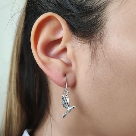 Aros Colibrí Colgante Gancho Plata Fina 925 Envejecida-1