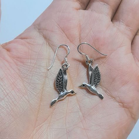 Aros Colibrí Colgante Gancho Plata Fina 925 Envejecida-2