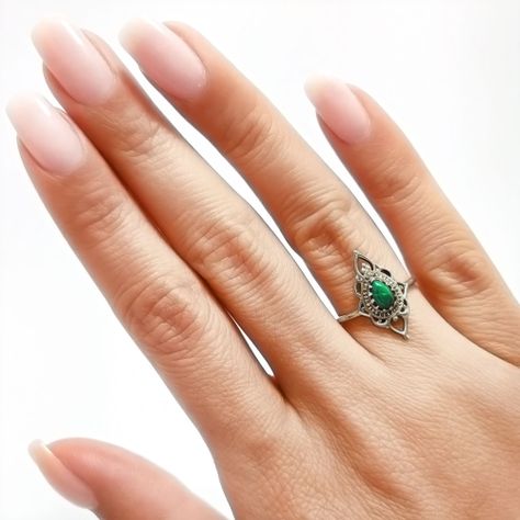 Anillos Ishani Piedra Malaquita Plata Fina 925 #19-2