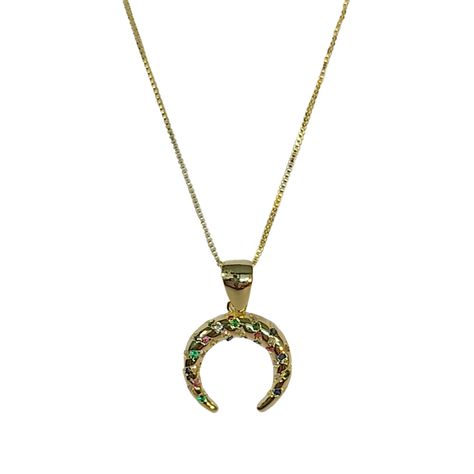 Collar Luna Invertida Circones Colores Enchapado Oro 18K-1