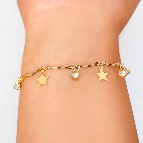 Pulsera Estrellas Punto De Luz Enchapado Oro 18KA-1