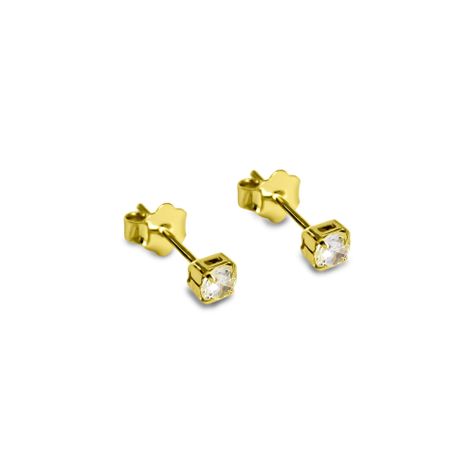 Aros Cuadrado Circón Blanco 4mm Enchapado Oro 18K-0