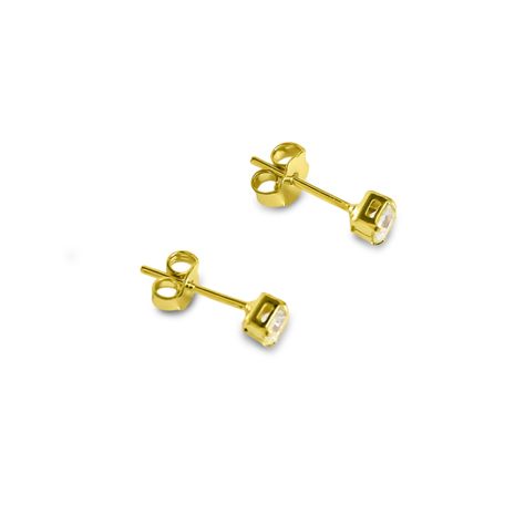 Aros Cuadrado Circón Blanco 4mm Enchapado Oro 18K-1