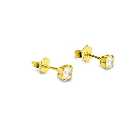 Aros Cuadrado Circón Blanco 4mm Enchapado Oro 18K-2