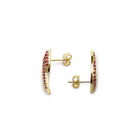 Aros Golondrina Circón Fucsia Enchapado Oro 18K-2
