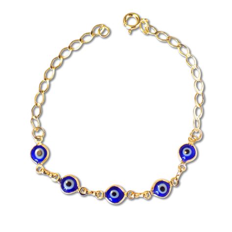 Pulsera ojos turcos eslabones Enchapada Oro 18K-0