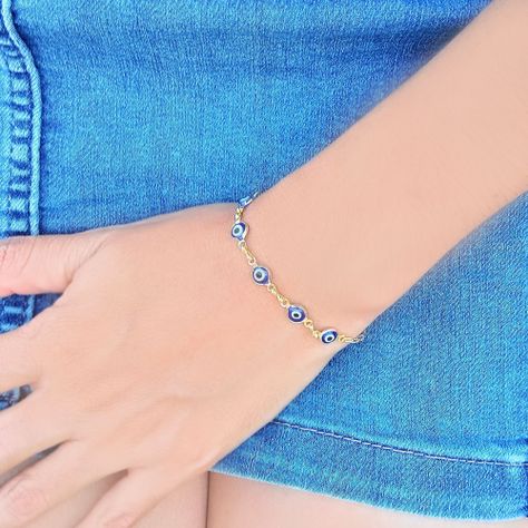Pulsera ojos turcos eslabones Enchapada Oro 18K-1