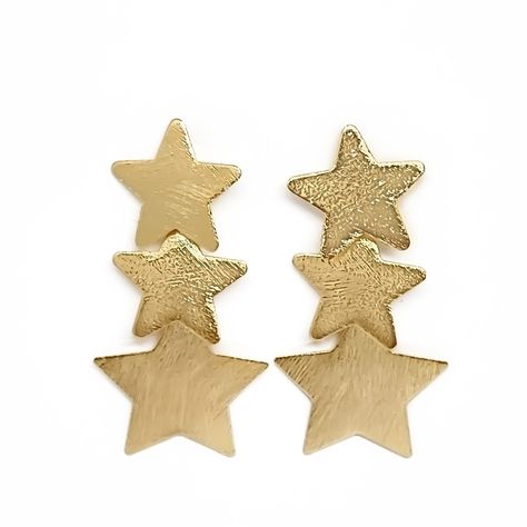 Aros 3 Estrellas Satinadas Enchapado Oro 18K-0