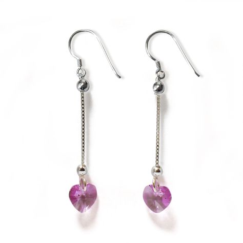 Aros Corazón Cristal Morado Colgante Plata Fina 925-0