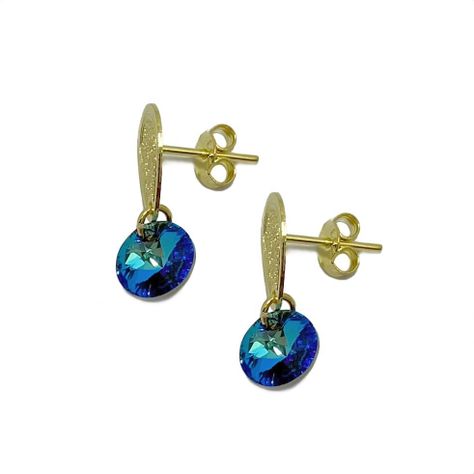 Aros Alice Cristal Azúl Bermuda Enchapado Oro 18K-1