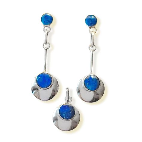 Set Lapislázuli Aros y Colgante Círculo Plata Fina 950-0