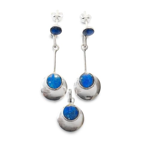 Set Lapislázuli Aros y Colgante Círculo Plata Fina 950-1