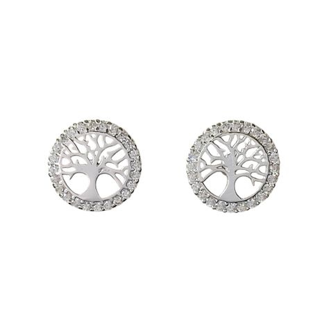 Aros Redondo Árbol De La Vida Circón Plata Fina 925-0