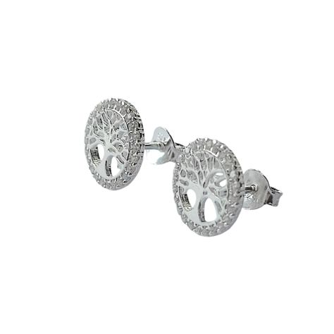 Aros Redondo Árbol De La Vida Circón Plata Fina 925-1
