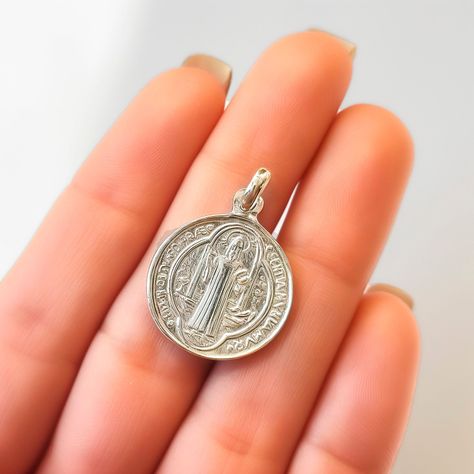 Colgante Medalla San Benito 19mm Plata Fina 925-3