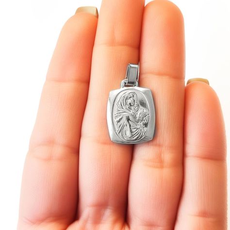 Colgante Medalla Virgen Niño Plata Fina 925-2