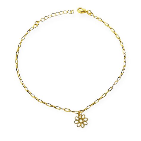 Tobillera Eslabón Flor Calada Enchapado Oro 18K-0