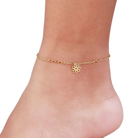 Tobillera Eslabón Flor Calada Enchapado Oro 18K-3