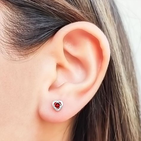 Aros Corazón Circón Rojo 6mm Plata Fina 925-3