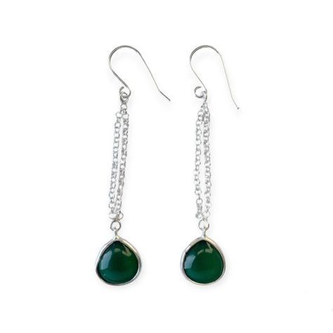 Aros Gota Ónix Verde Colgante Gancho Plata Fina 925-1