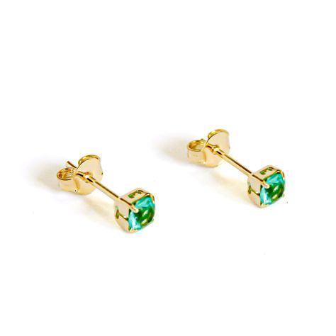 Aros Cuadrado Circón Verde 4mm Enchapado Oro 18K-0