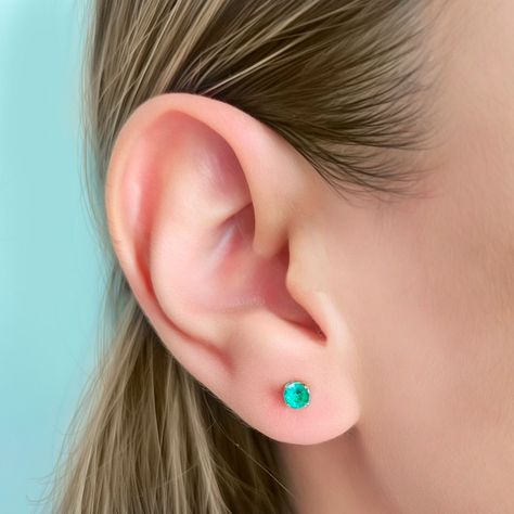 Aros Cuadrado Circón Verde 4mm Enchapado Oro 18K-3