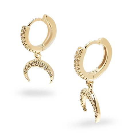 Aros Argolla Luna Invertida Circón Enchapado Oro 18K-1
