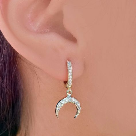 Aros Argolla Luna Invertida Circón Enchapado Oro 18K-3