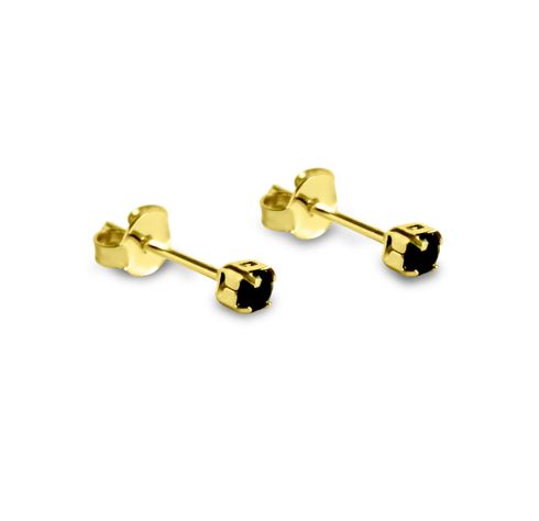 Aros Circón Negro 2mm Enchapado Oro 18K-1
