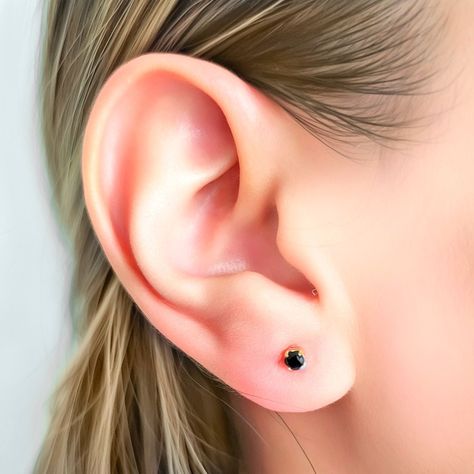 Aros Circón Negro 2mm Enchapado Oro 18K-5
