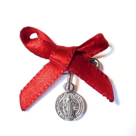 Medalla Colgante San Benito 8mm Plata Fina 925 Cinta Roja-0