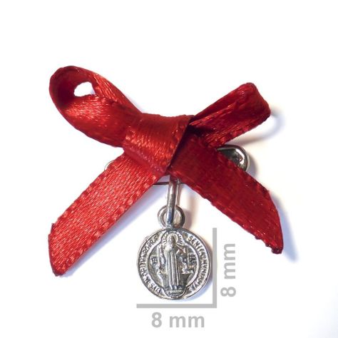 Medalla Colgante San Benito 8mm Plata Fina 925 Cinta Roja-1
