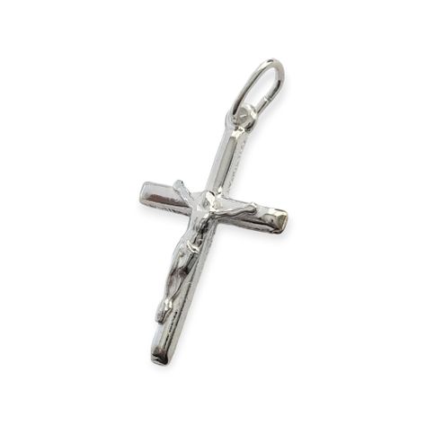 Colgante Cruz Tubo Cristo Plata Fina 925-0