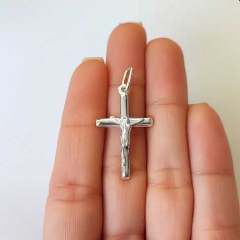 Colgante Cruz Tubo Cristo Plata Fina 925-2