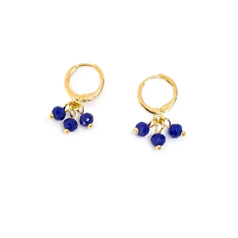 Aros Argollas Cristales Azules Enchapado Oro 18K-0