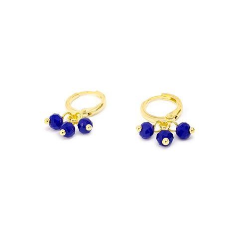 Aros Argollas Cristales Azules Enchapado Oro 18K-1